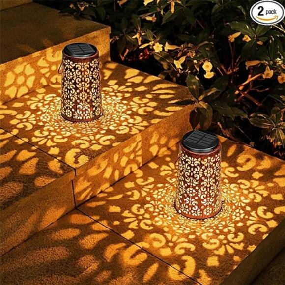 Solar Lanterns Outdoor Hanging Waterproof Metal Lights Patio Garden Tabletop - Picture 8 of 8
